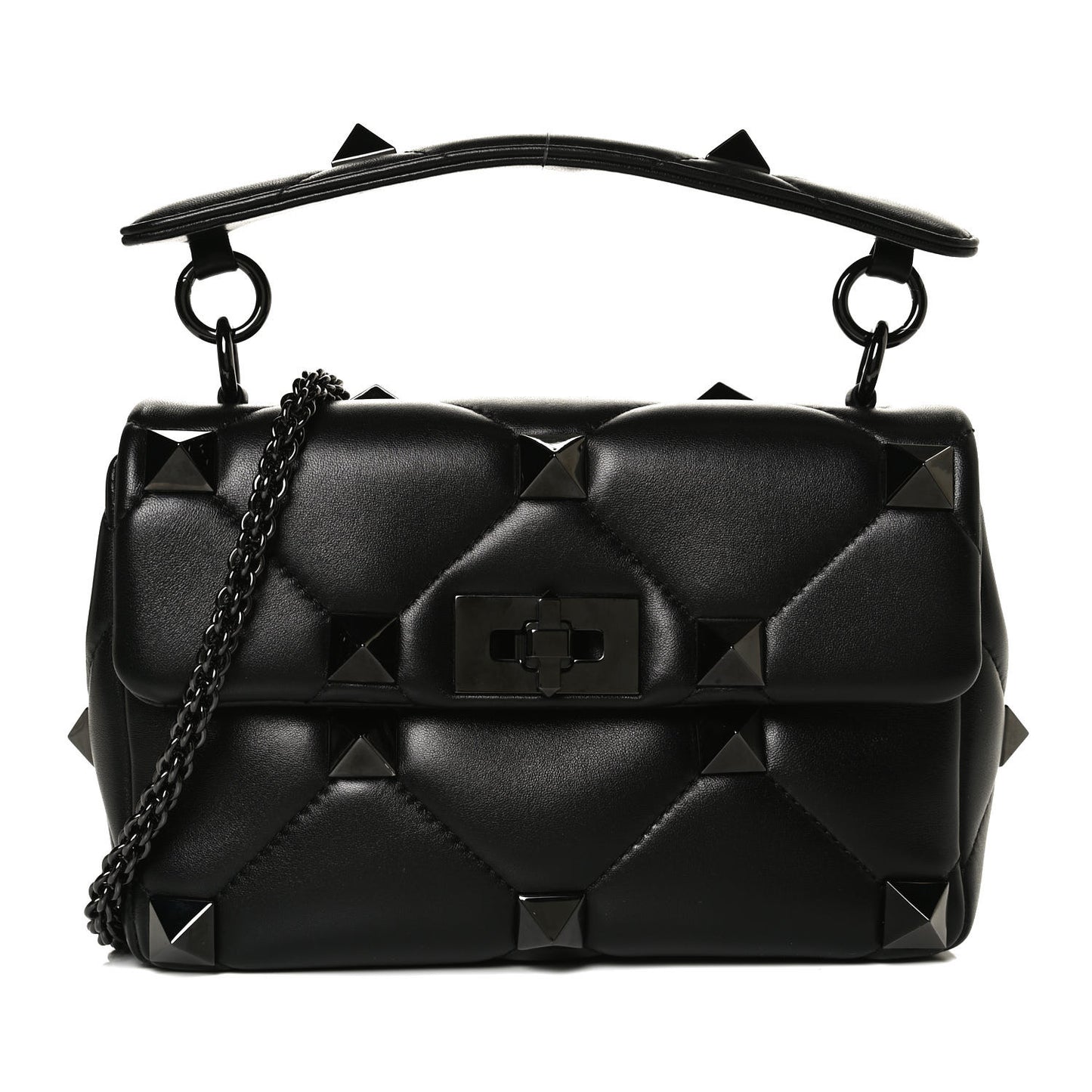 Nappa Monochrome Medium Roman Stud Shoulder Bag Black