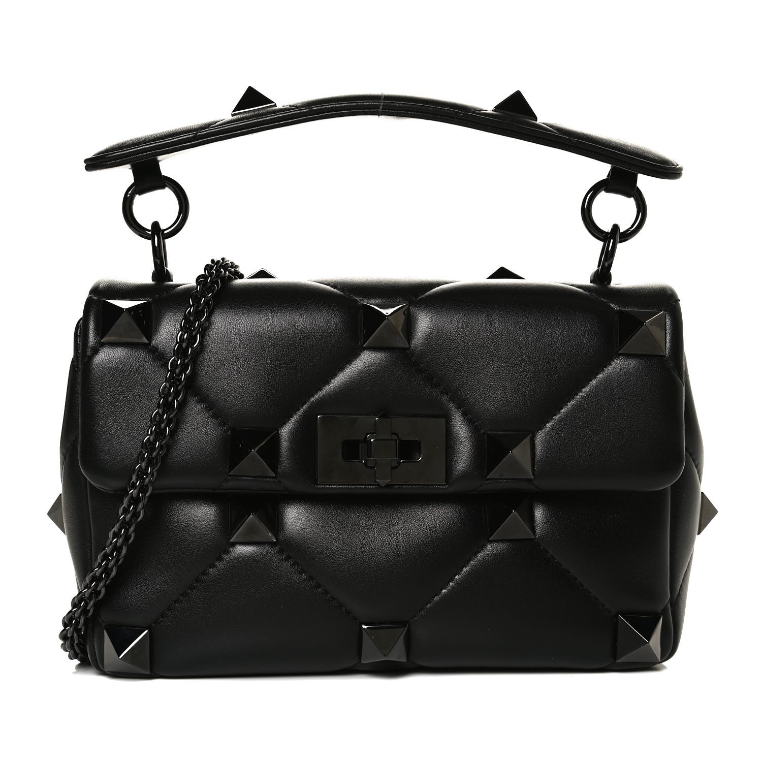 Valentino Garavani Nappa Monochrome Medium Roman Stud Shoulder Bag Black 1 of 10