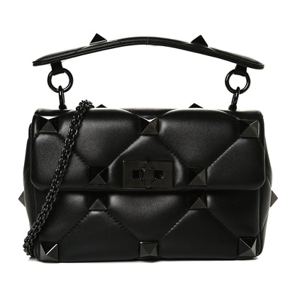 Valentino Garavani Nappa Monochrome Medium Roman Stud Shoulder Bag Black 1 of 10
