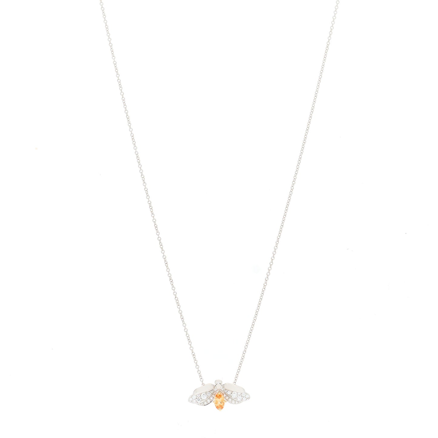 Platinum 18K Yellow Gold Diamond Spessartine Paper Flowers Firefly Pendant Necklace