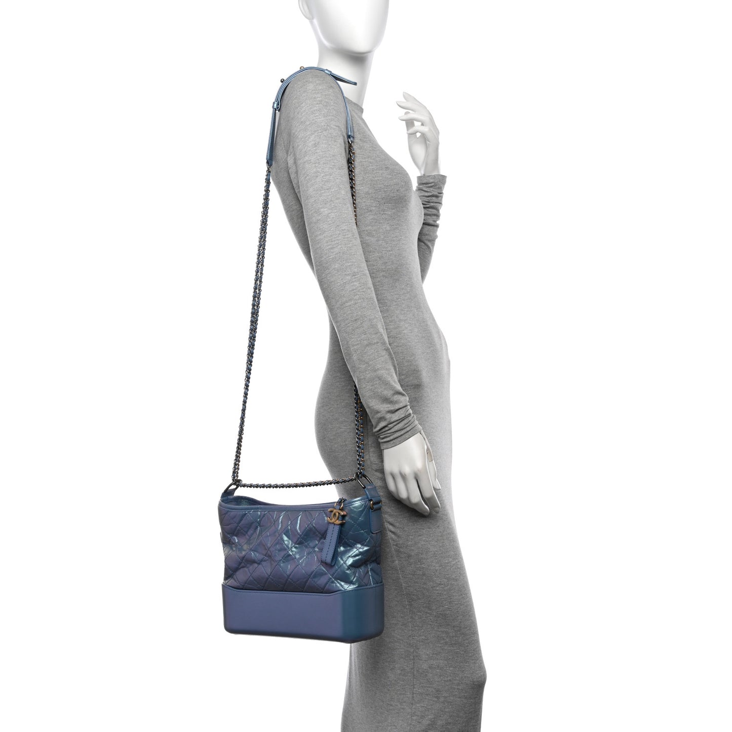 Iridescent Aged Calfskin Quilted Medium Gabrielle Hobo Blue