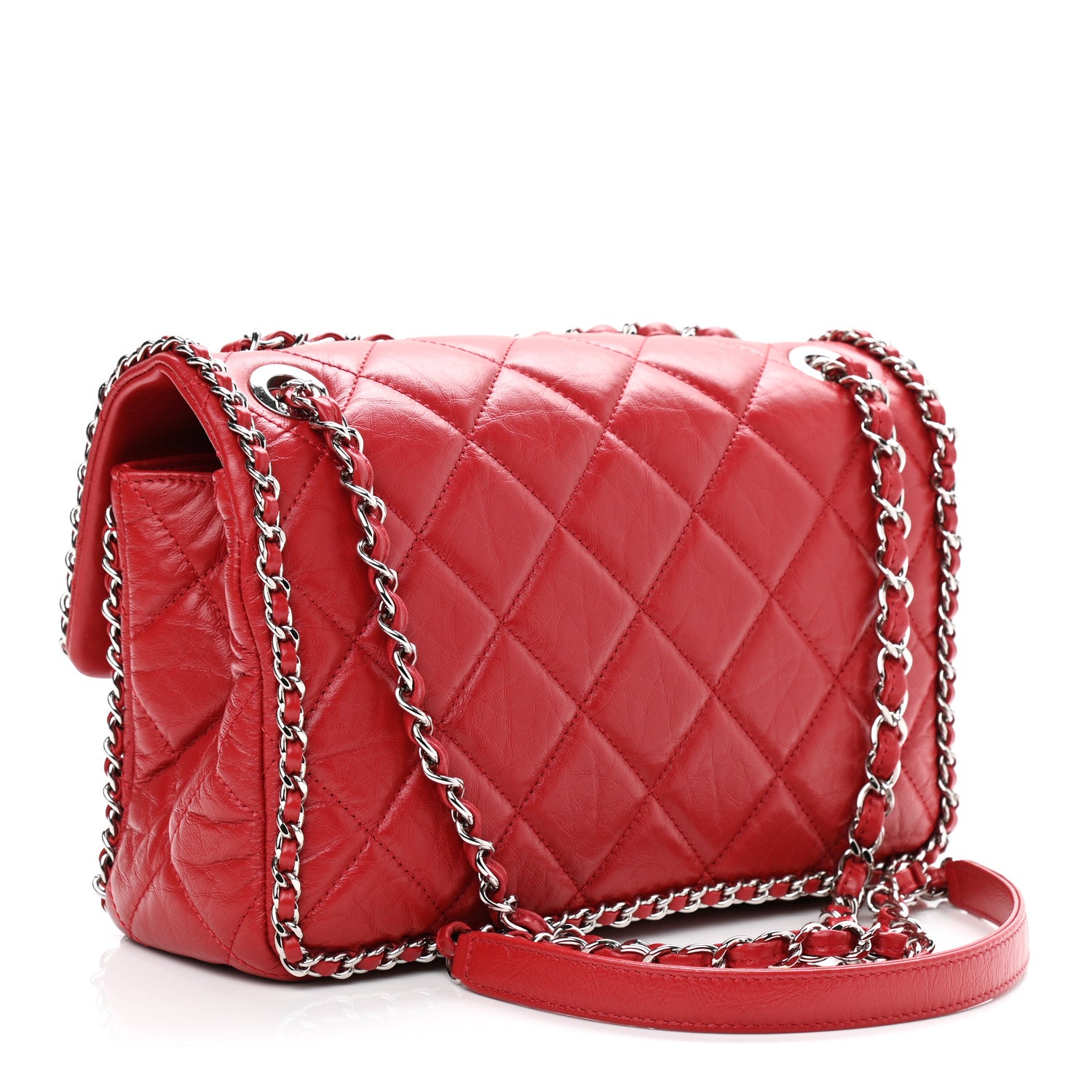 Chanel Crumpled Calfskin Medium Chain All Over Flap Red 3 of 10