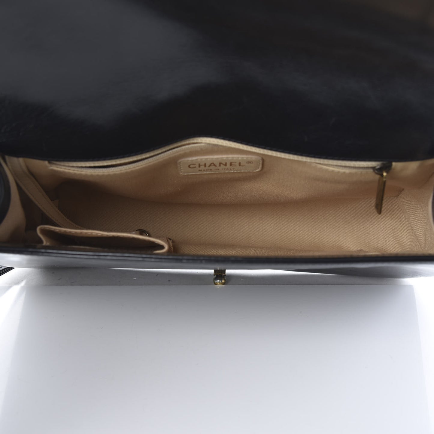 Glazed Calfskin Quilted Large Boy Flap Black