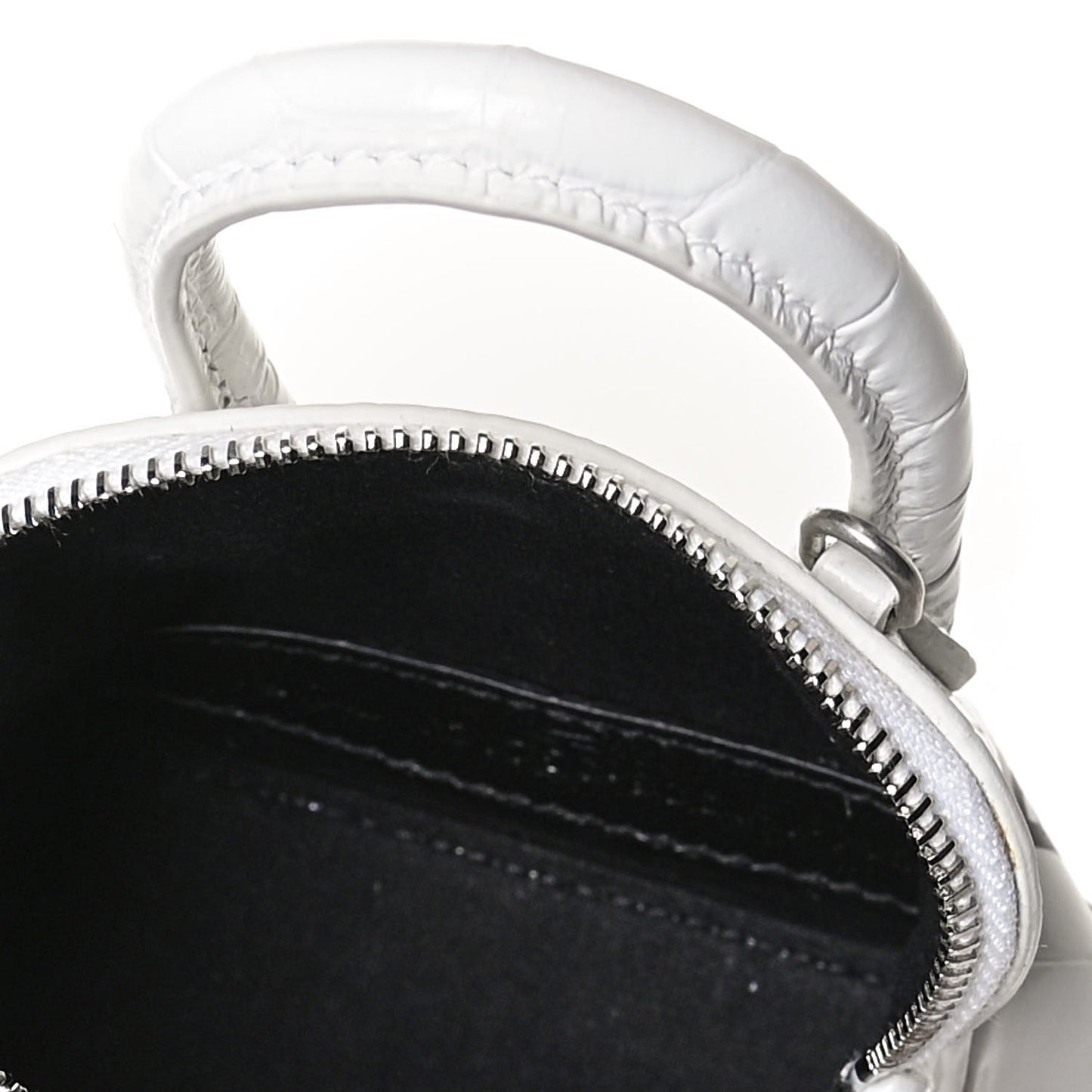 Calfskin Logo Crocodile Embossed Mini Ville Top Handle Bag White Black