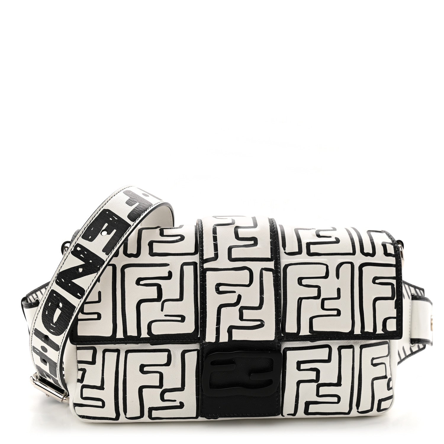 Fendi X JOSHUA VIDES Nappa FF Embossed Belt Baguette Bag White Black 1 of 10