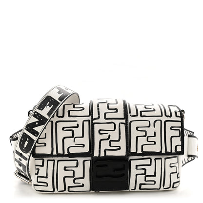 Fendi X JOSHUA VIDES Nappa FF Embossed Belt Baguette Bag White Black 1 of 10