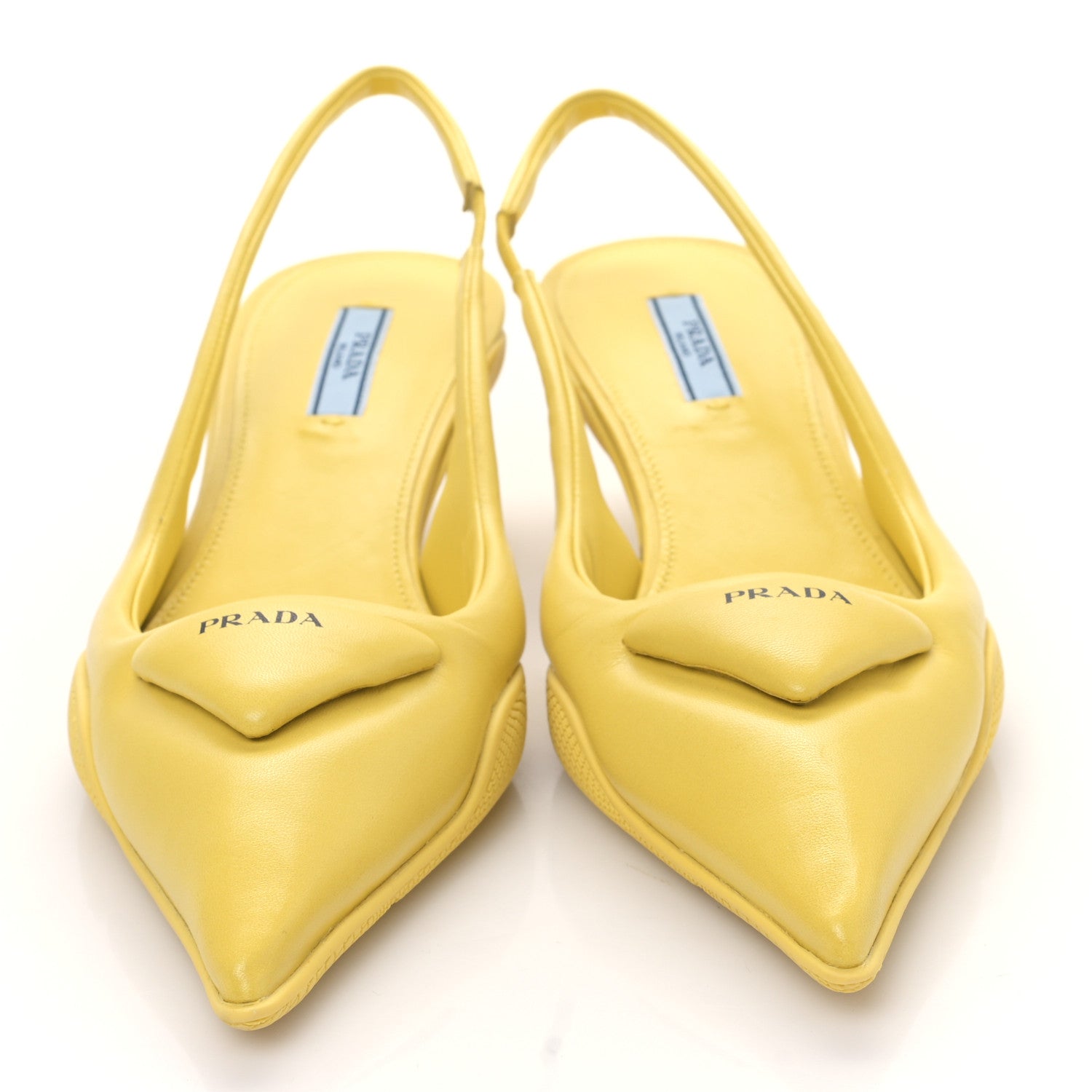 Prada Spazzolato Triangle Logo Pointed Toe 45mm Slingback Pumps 38 Ananas 2 of 8