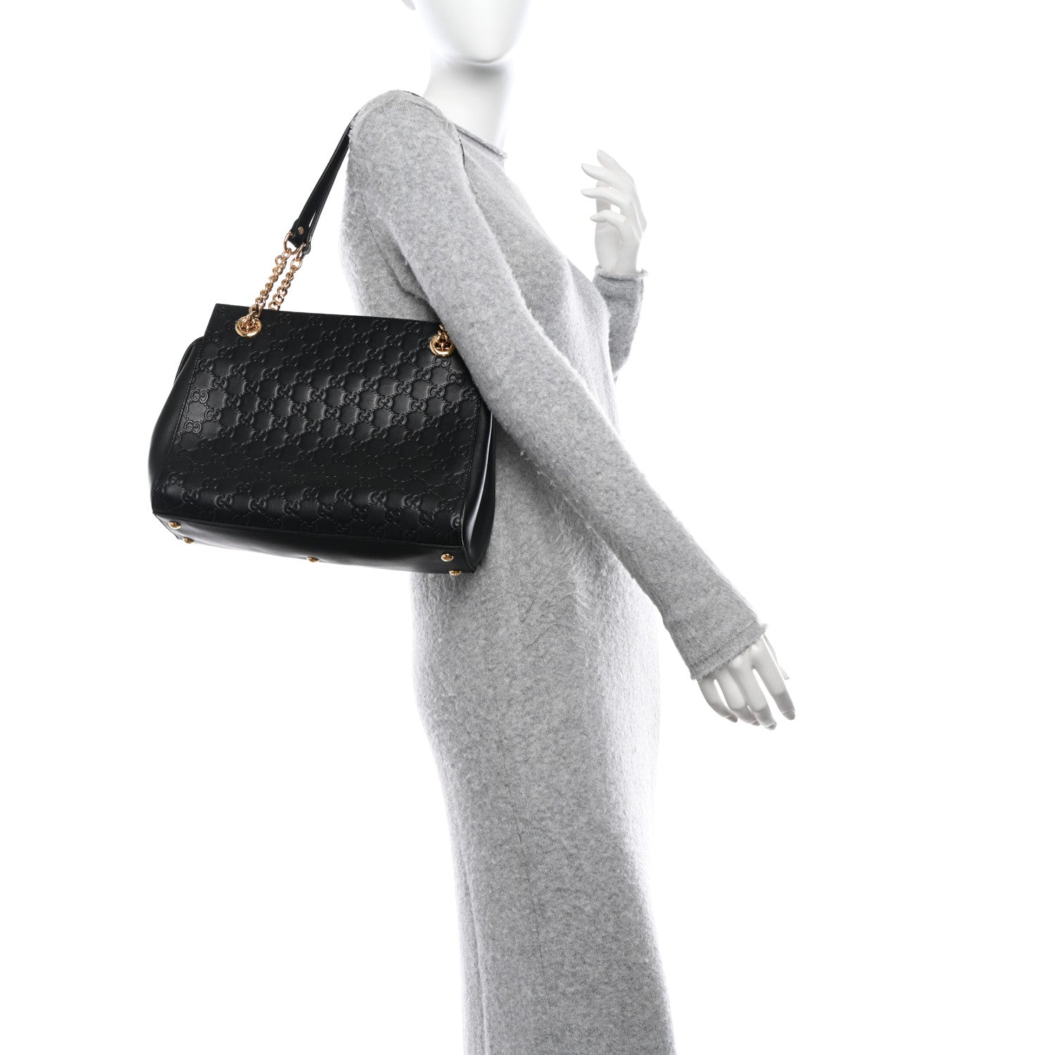 Gucci Guccissima Signature Large Shoulder Tote Bag Black 2 of 11