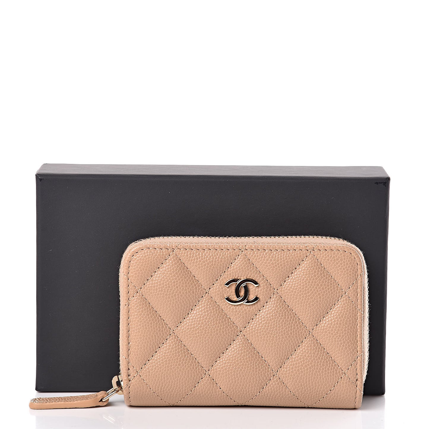 Caviar Quilted Zip Coin Purse Beige
