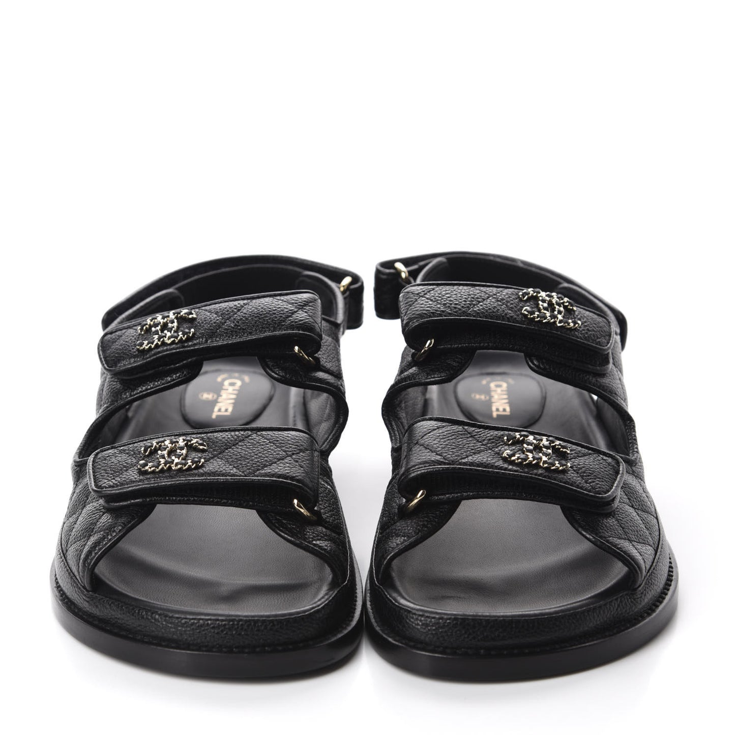 Grained Calfskin Velcro Dad Sandals 38 Black