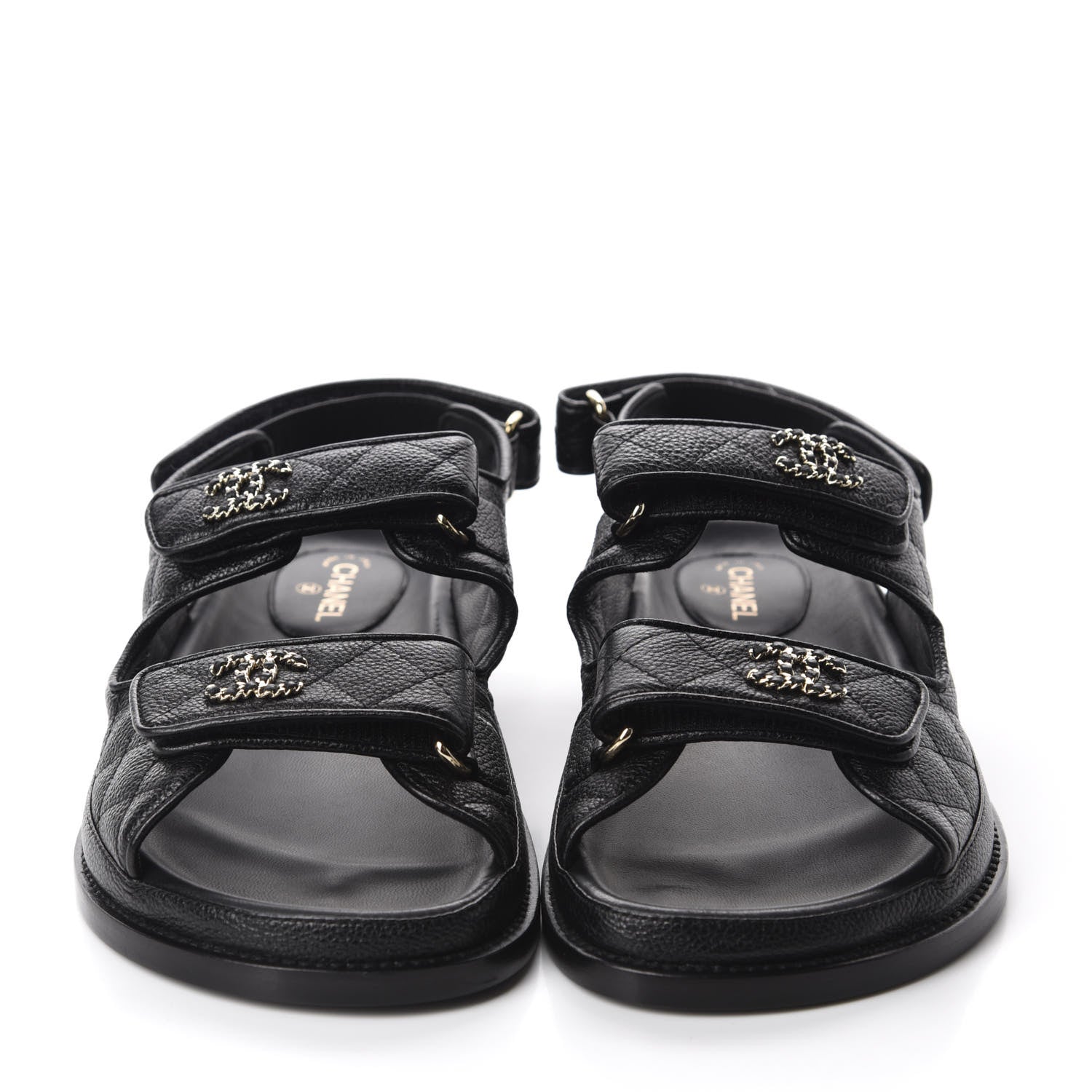 Chanel Grained Calfskin Velcro Dad Sandals 38 Black 2 of 10