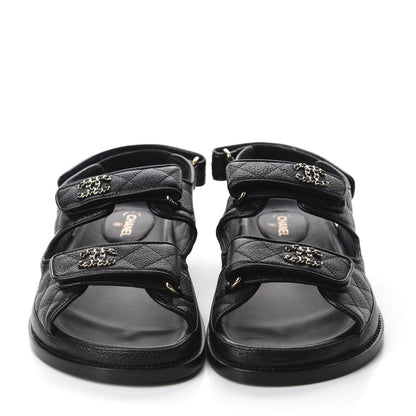 Chanel Grained Calfskin Velcro Dad Sandals 38 Black 2 of 10