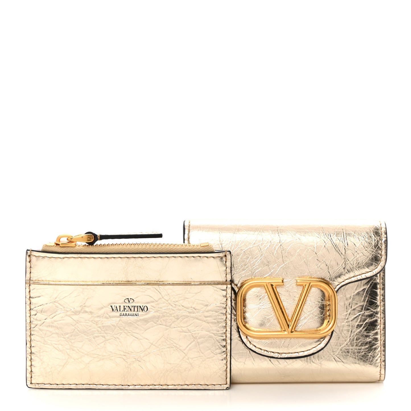 Metallic Crackle Effect Calfskin Small Loco Wallet Platino