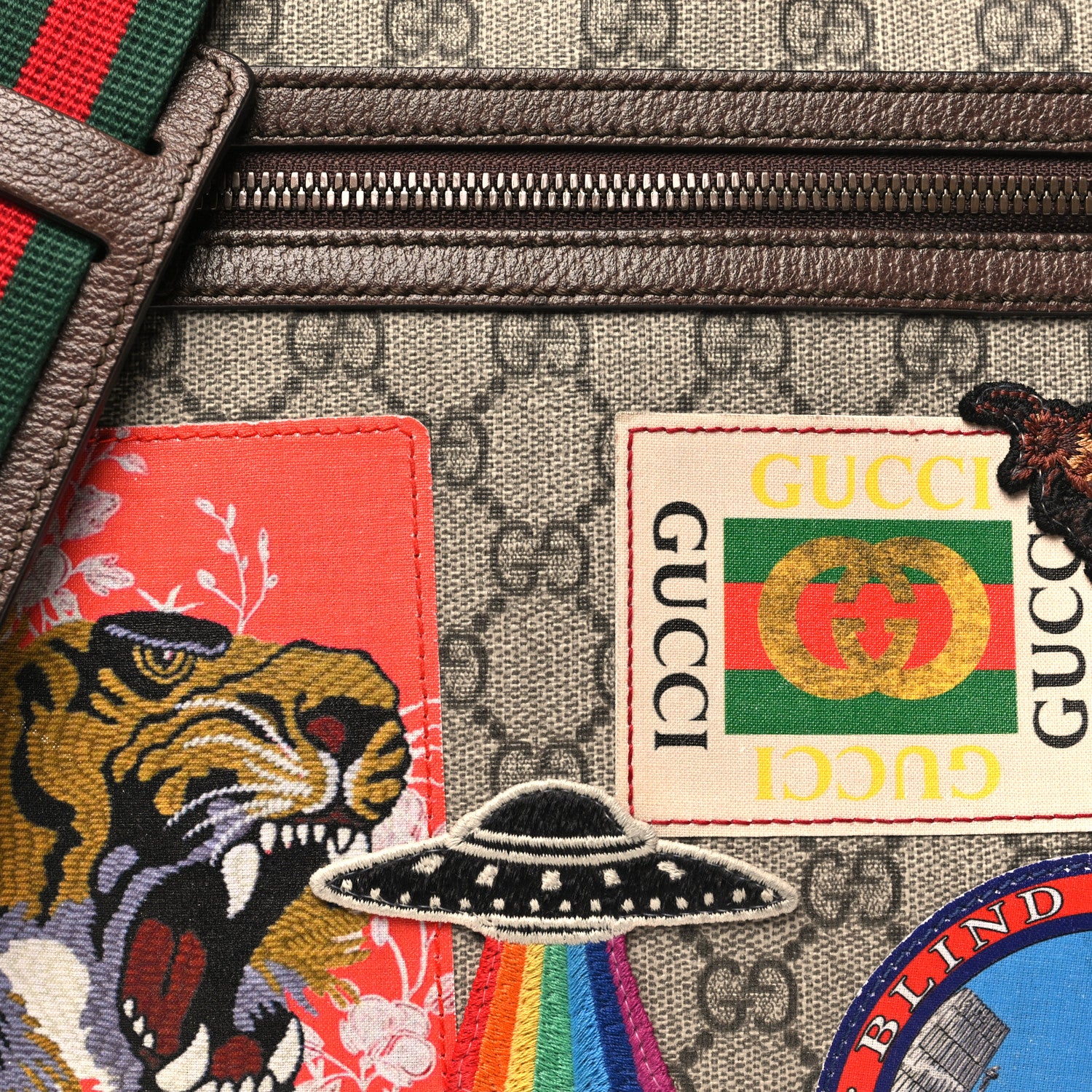 Gucci Soft GG Supreme Monogram Courrier Web Medium Flat Messenger Bag Beige New Acero Multicolor 8 of 10