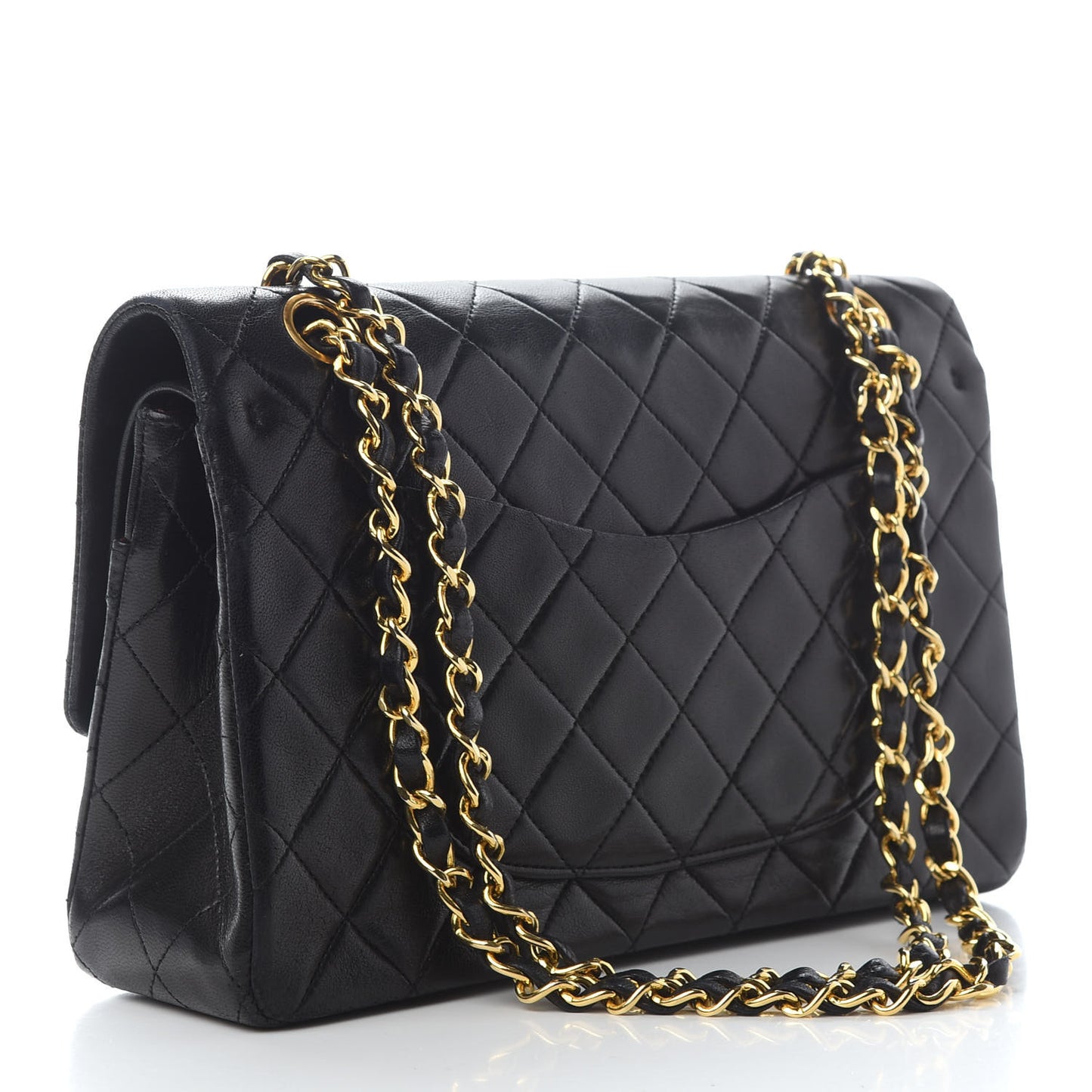 Lambskin Quilted Medium Double Flap Black
