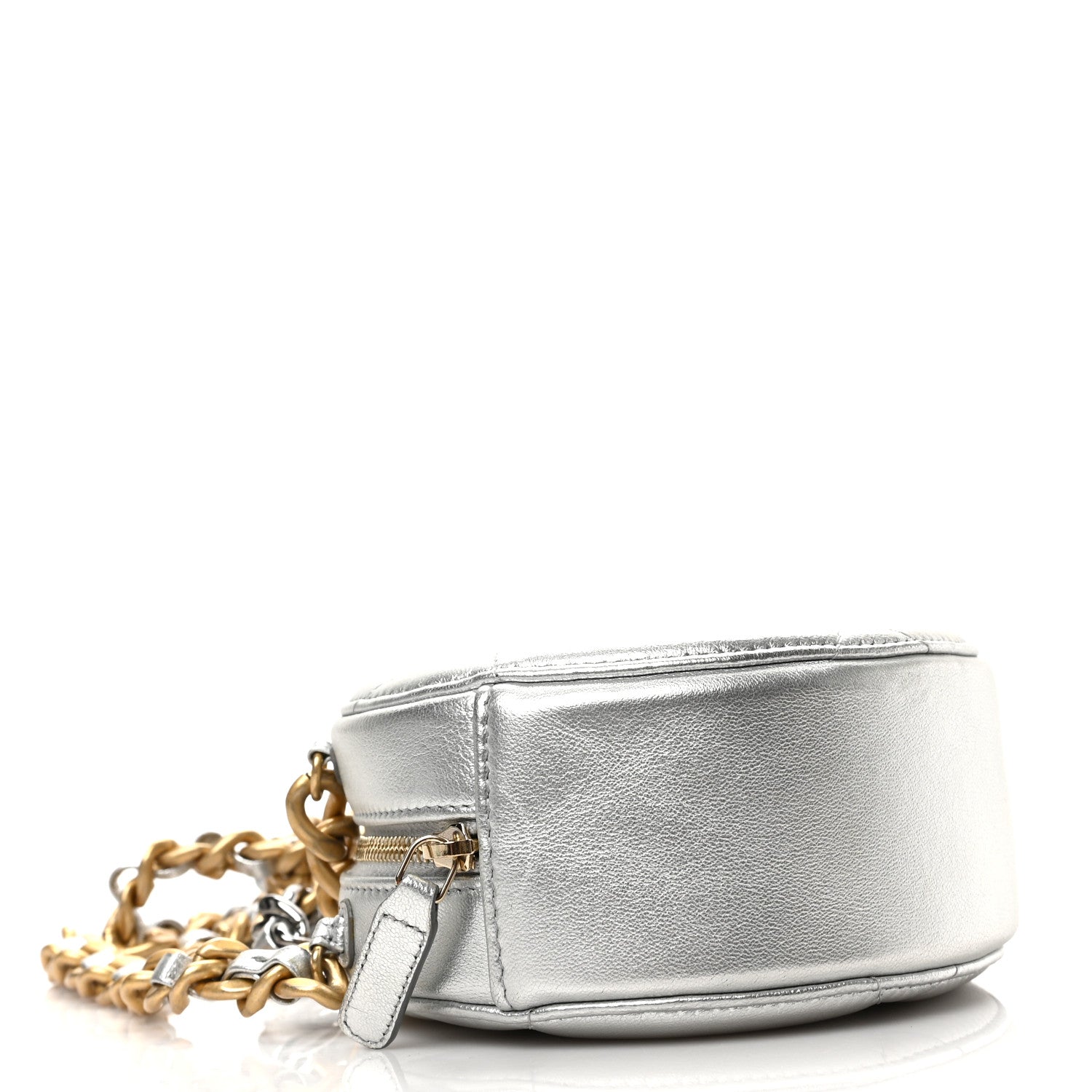 Chanel Metallic Lambskin Quilted Chanel 19 Round Clutch With Chain Silver 4 of 8