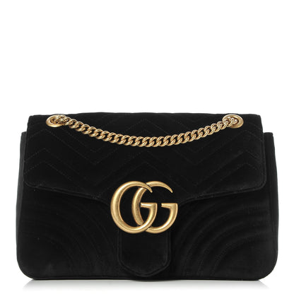 Gucci Velvet Matelasse Medium GG Marmont Shoulder Bag Black 1 of 7