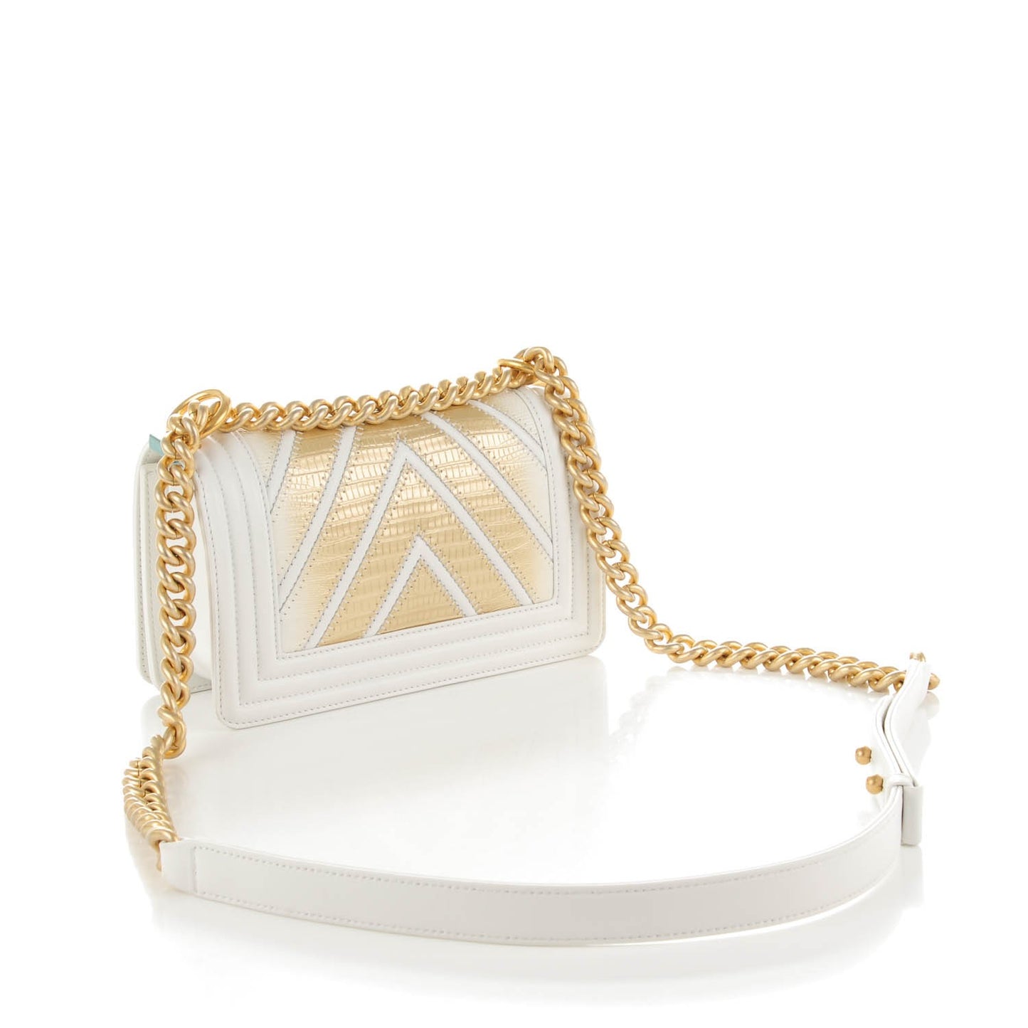 Lizard Chevron Small Boy Flap White Gold