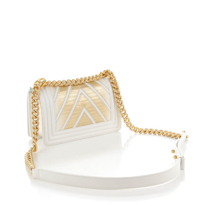 Chanel Lizard Chevron Small Boy Flap White Gold 3 of 7