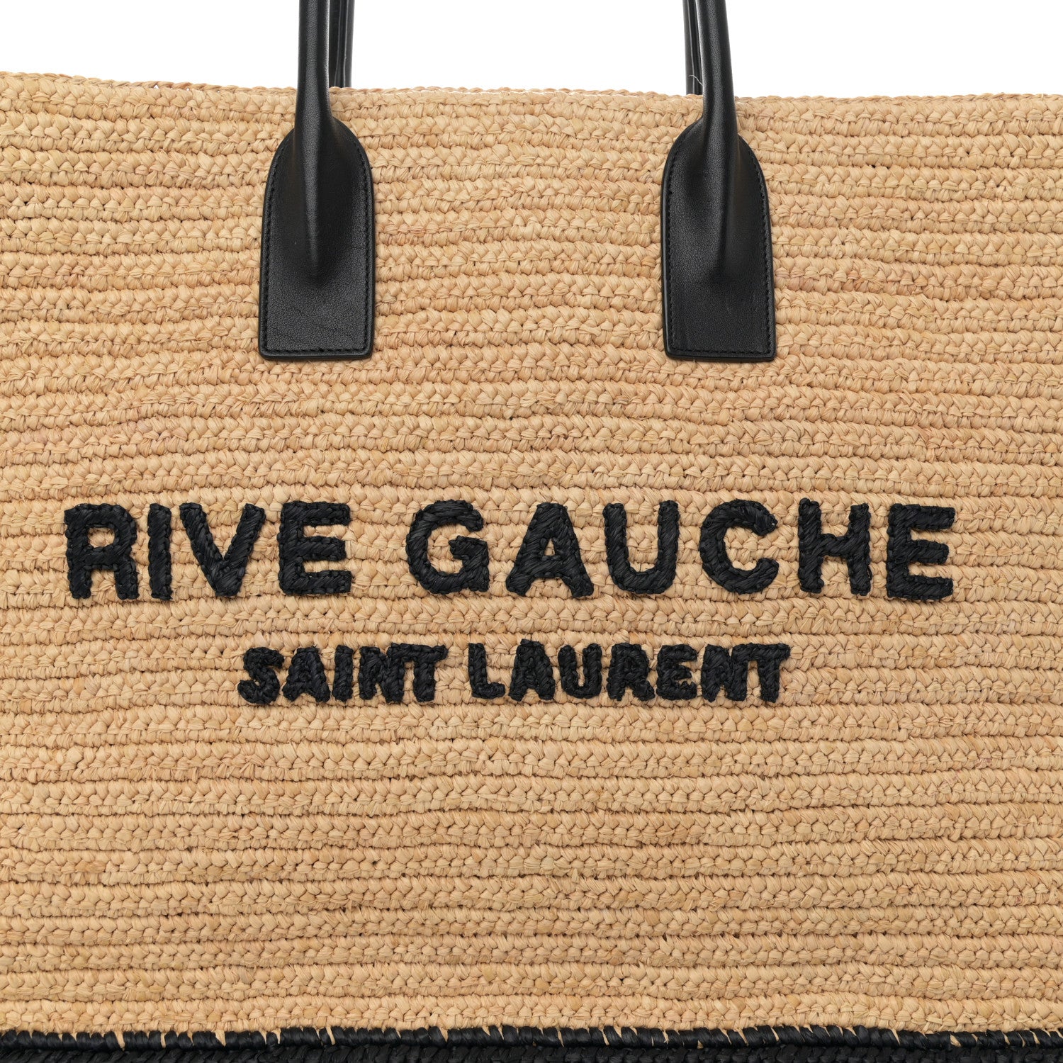 Saint Laurent Raffia Calfskin Rive Gauche Tote Naturale Black 8 of 12