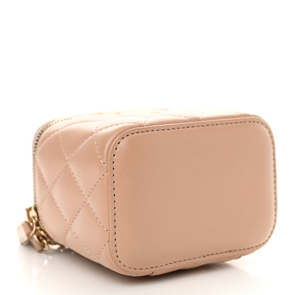 Chanel Lambskin Quilted Top Handle Mini Vanity Case With Chain Beige 4 of 12
