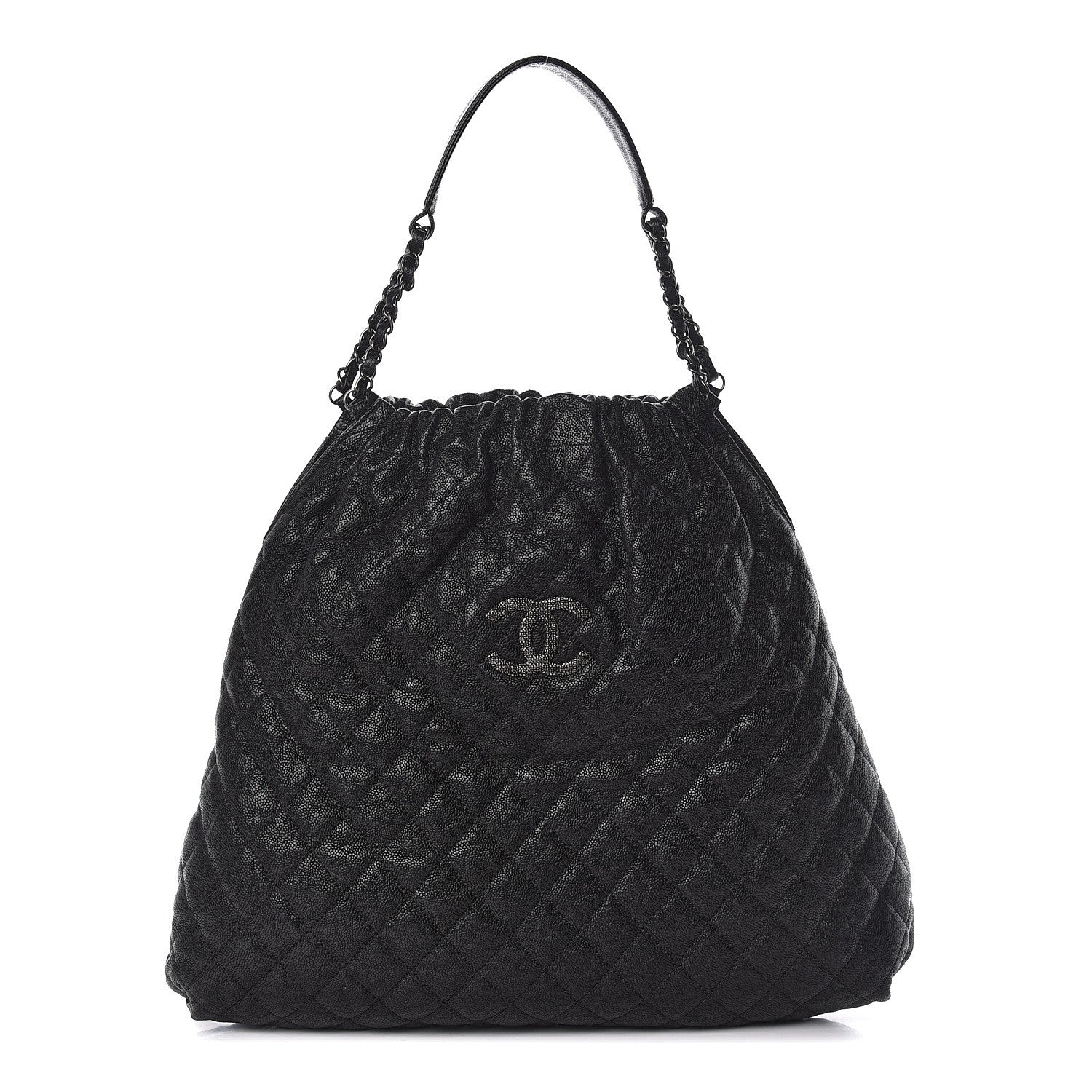 Chanel Distressed Glazed Caviar Quilted Large Elastic Tote Black 1 of 11