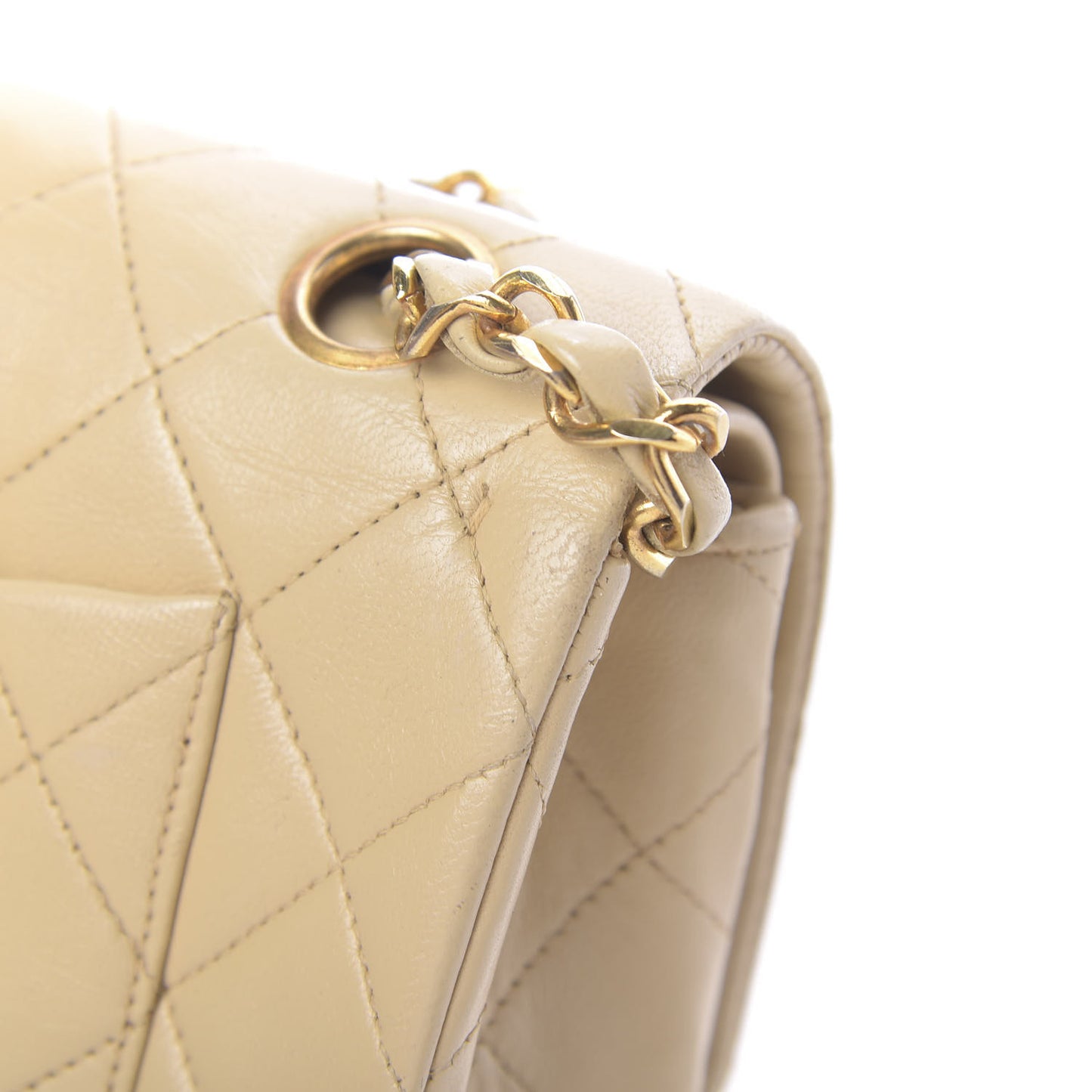 Lambskin Quilted Small Double Flap Beige