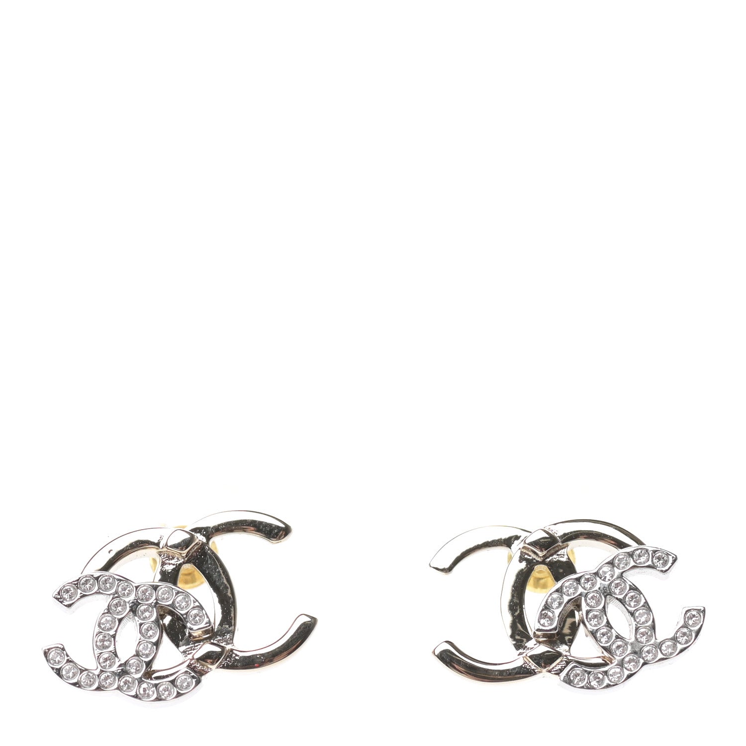 Chanel Crystal Double CC Earrings Gold Silver 1 of 4