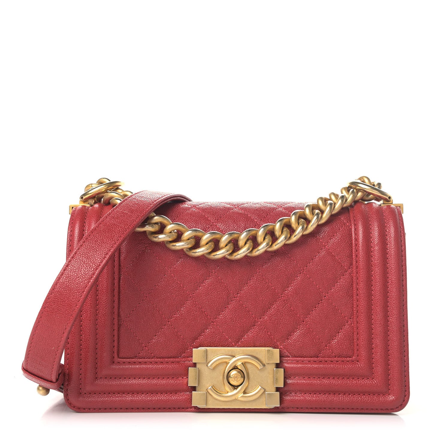 Caviar Quilted Small Boy Flap Red