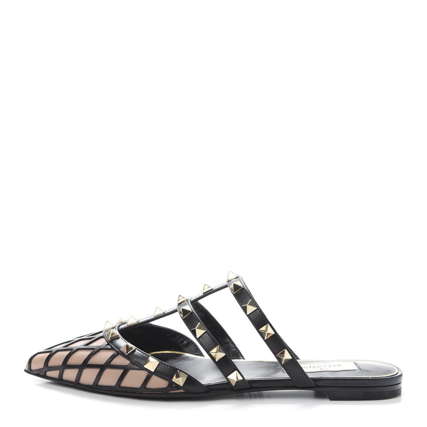 Calfskin Boudoir Rockstud Flat Cage Mules 35.5 Rose Cannelle Black