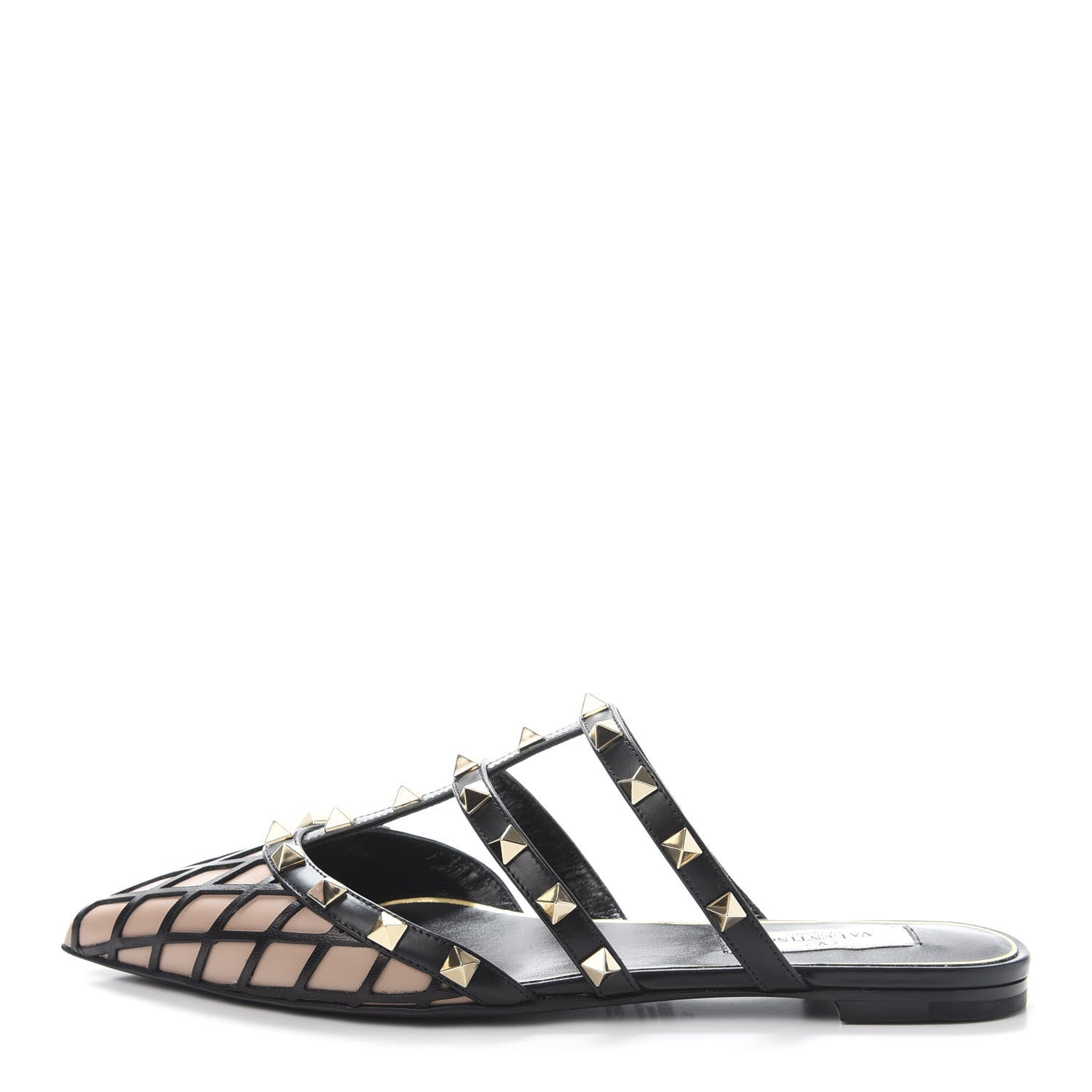 Valentino Garavani Calfskin Boudoir Rockstud Flat Cage Mules 35.5 Rose Cannelle Black 1 of 9