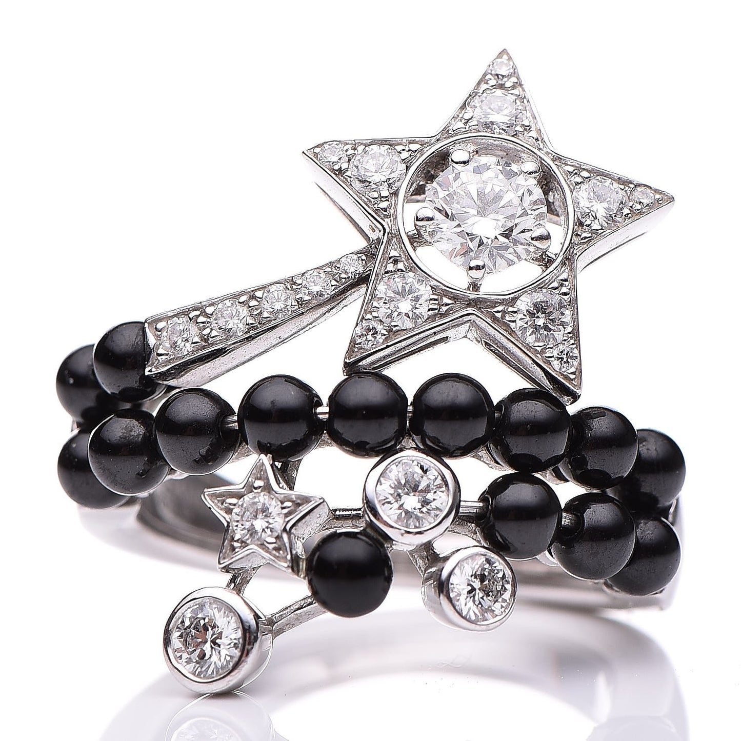 18K White Gold Diamond Black Spinel Comete Ring 52 6