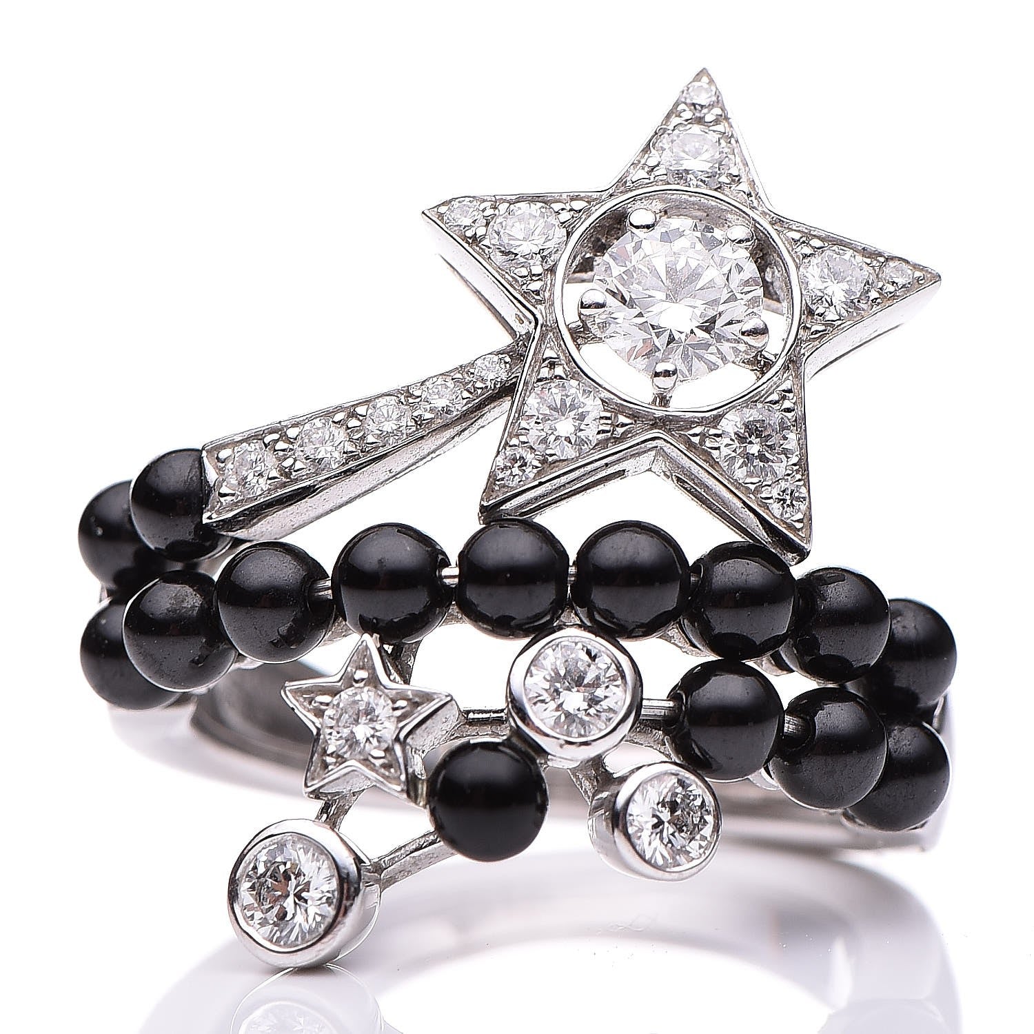 Chanel 18K White Gold Diamond Black Spinel Comete Ring 52 6 1 of 8