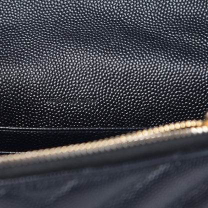 Saint Laurent Grain De Poudre Matelasse Chevron Monogram Envelope Chain Wallet Black 7 of 9
