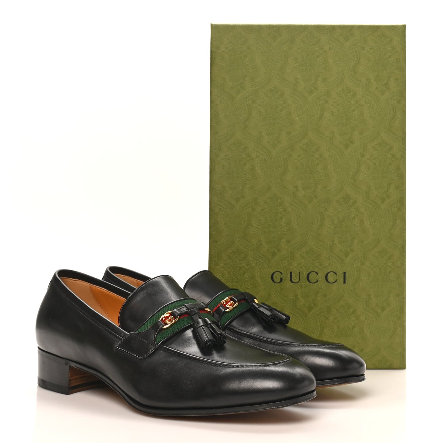 Calfskin Web Interlocking G Mens Tassel Loafers 12 Black