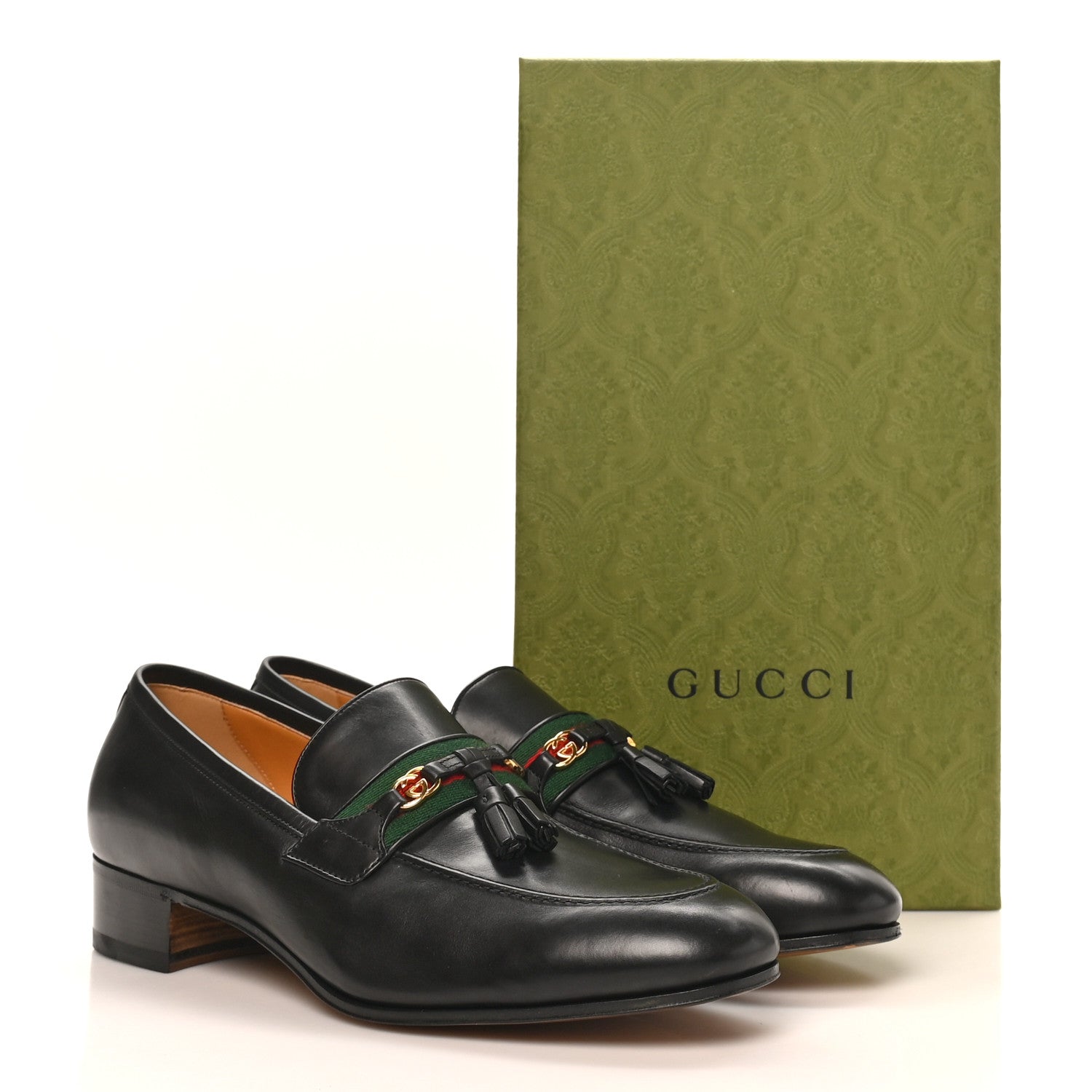 Gucci Calfskin Web Interlocking G Mens Tassel Loafers 12 Black 10 of 10