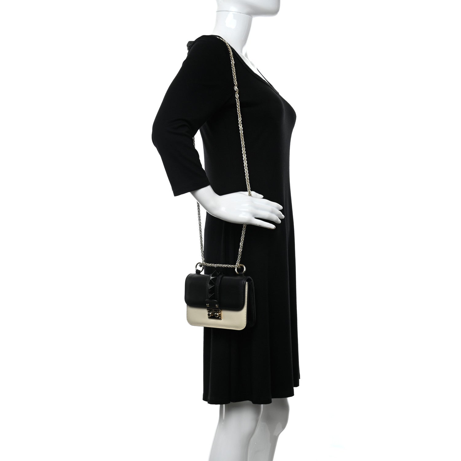 Valentino Garavani Vitello Mini Glam Lock Rockstud Flap Black Light Ivory 3 of 12