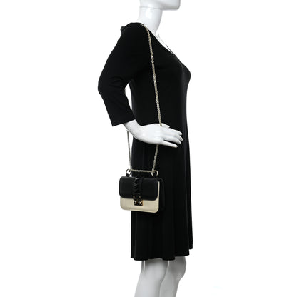 Valentino Garavani Vitello Mini Glam Lock Rockstud Flap Black Light Ivory 3 of 12