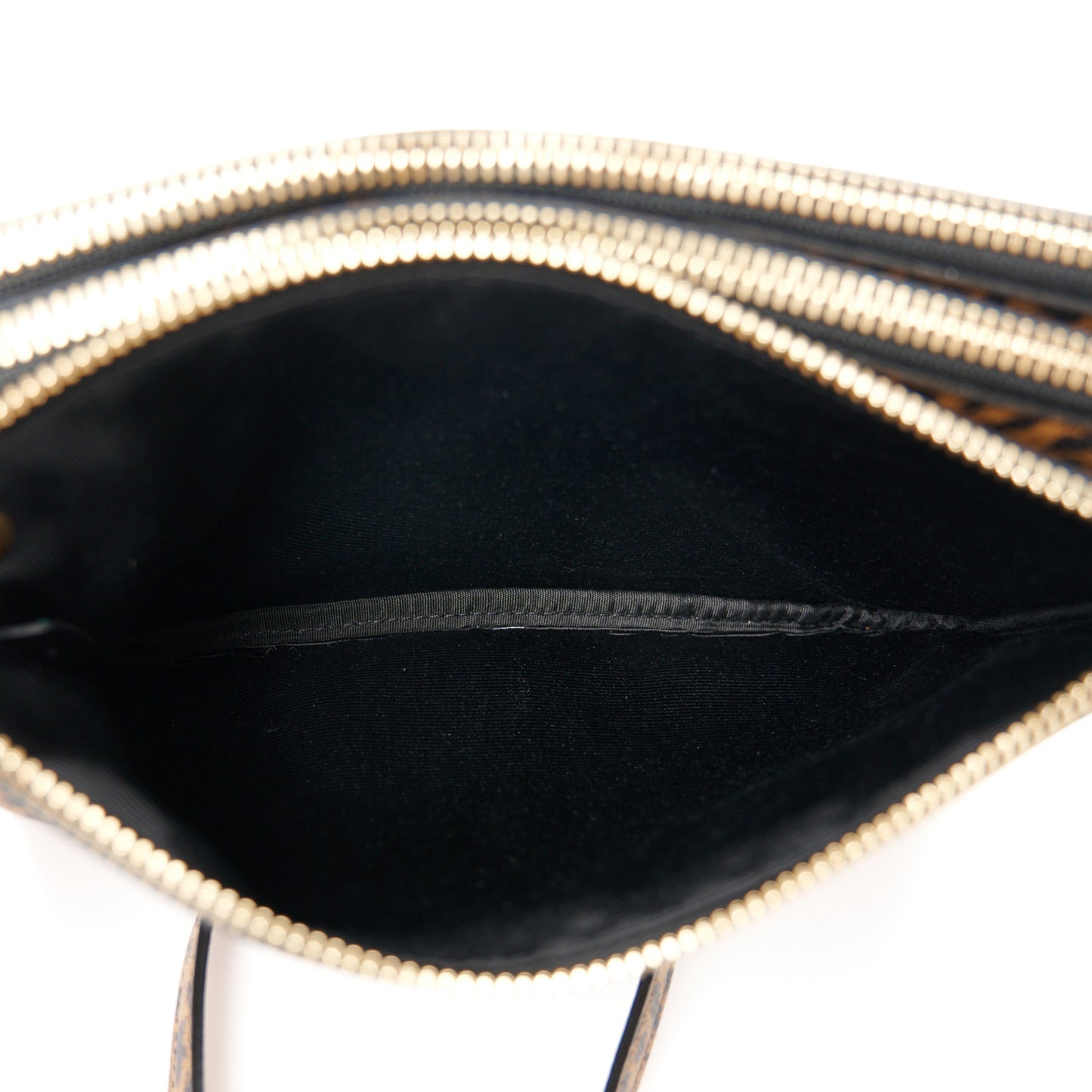 Goatskin Leopard Printed Small Trio Crossbody Bag Brown Black