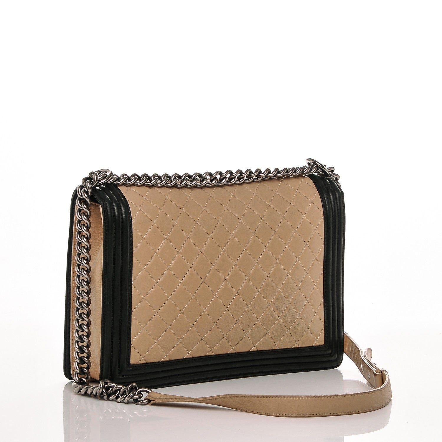 Chanel Lambskin Quilted Large Boy Flap Beige Black 3 of 8