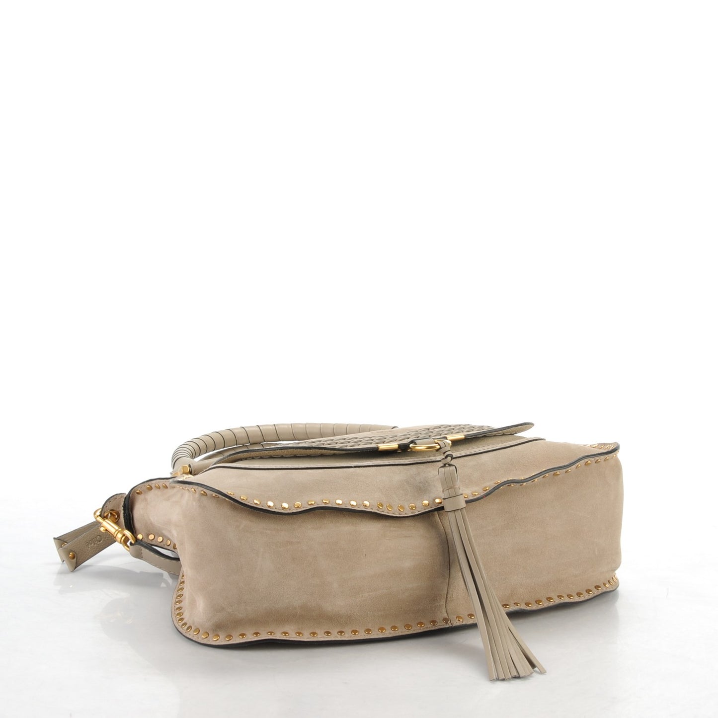 Suede Calfskin Braided Medium Marcie Satchel Motty Grey