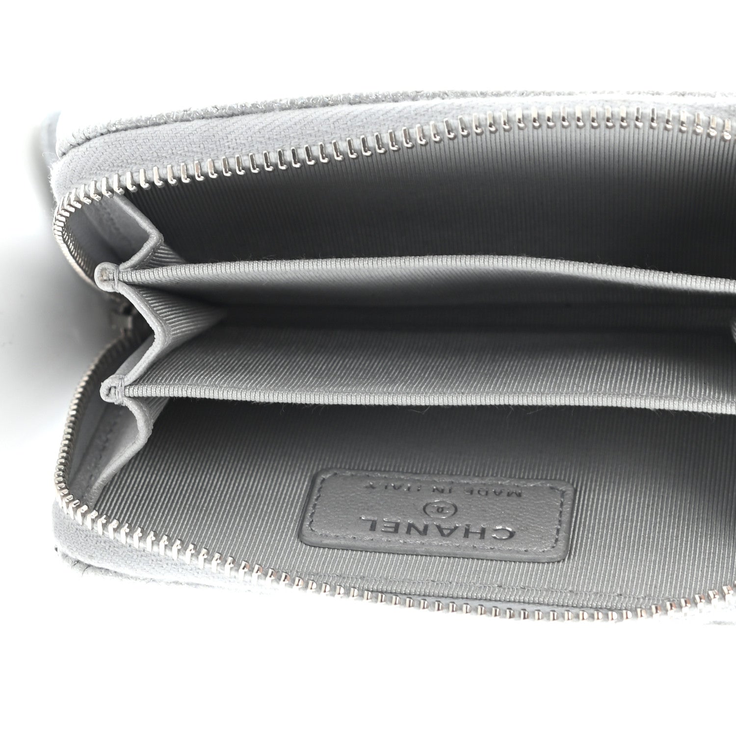 Chanel Glittered Metallic Caviar Quilted Zip Coin Purse Wallet Silver 5 of 7