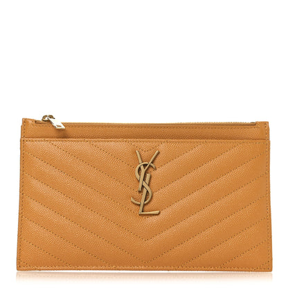 Saint Laurent Grain De Poudre Chevron Monogram Bill Pouch Senape Yellow 1 of 9