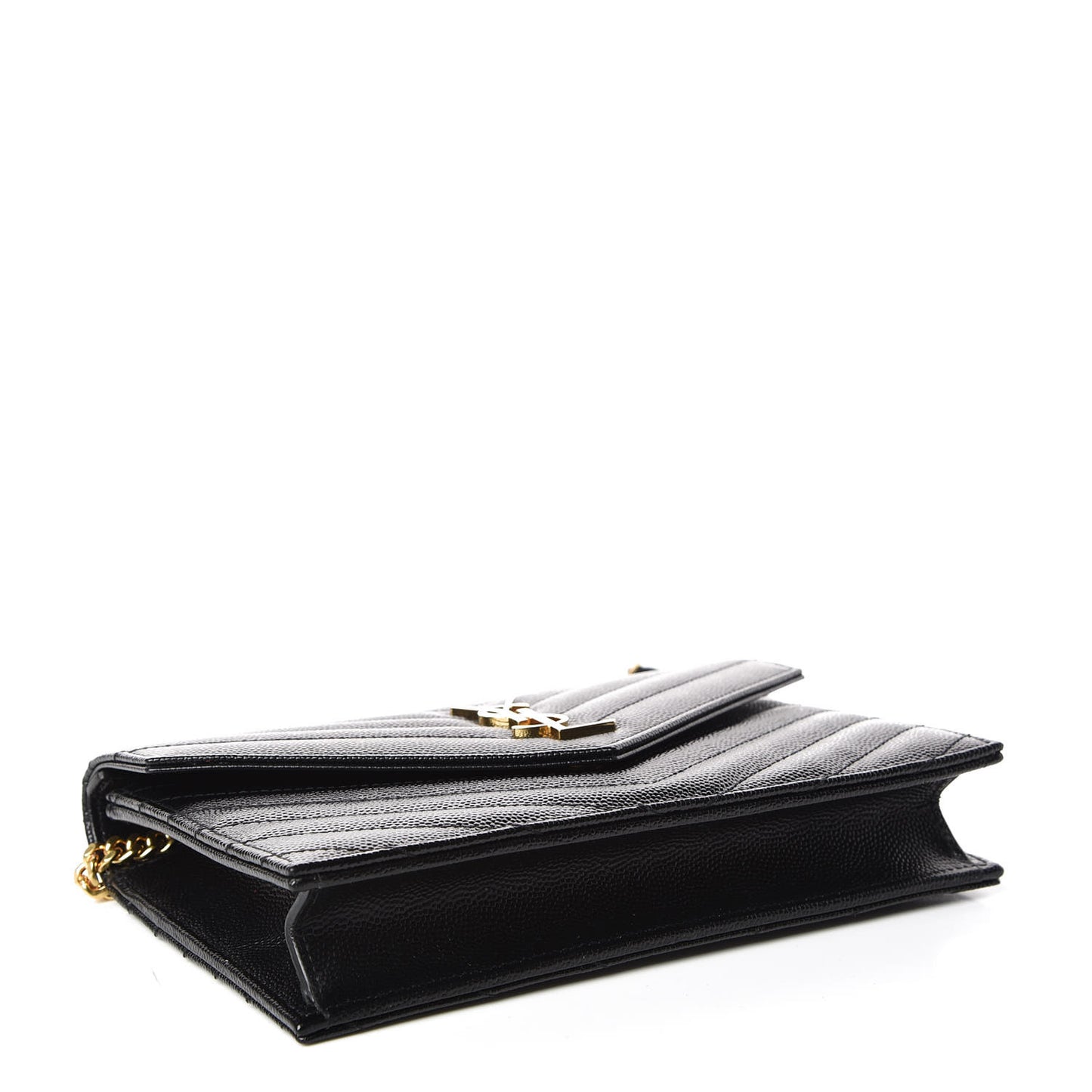 Grain De Poudre Matelasse Chevron Monogram Envelope Chain Wallet Black