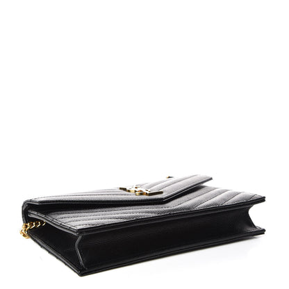 Saint Laurent Grain De Poudre Matelasse Chevron Monogram Envelope Chain Wallet Black 4 of 9