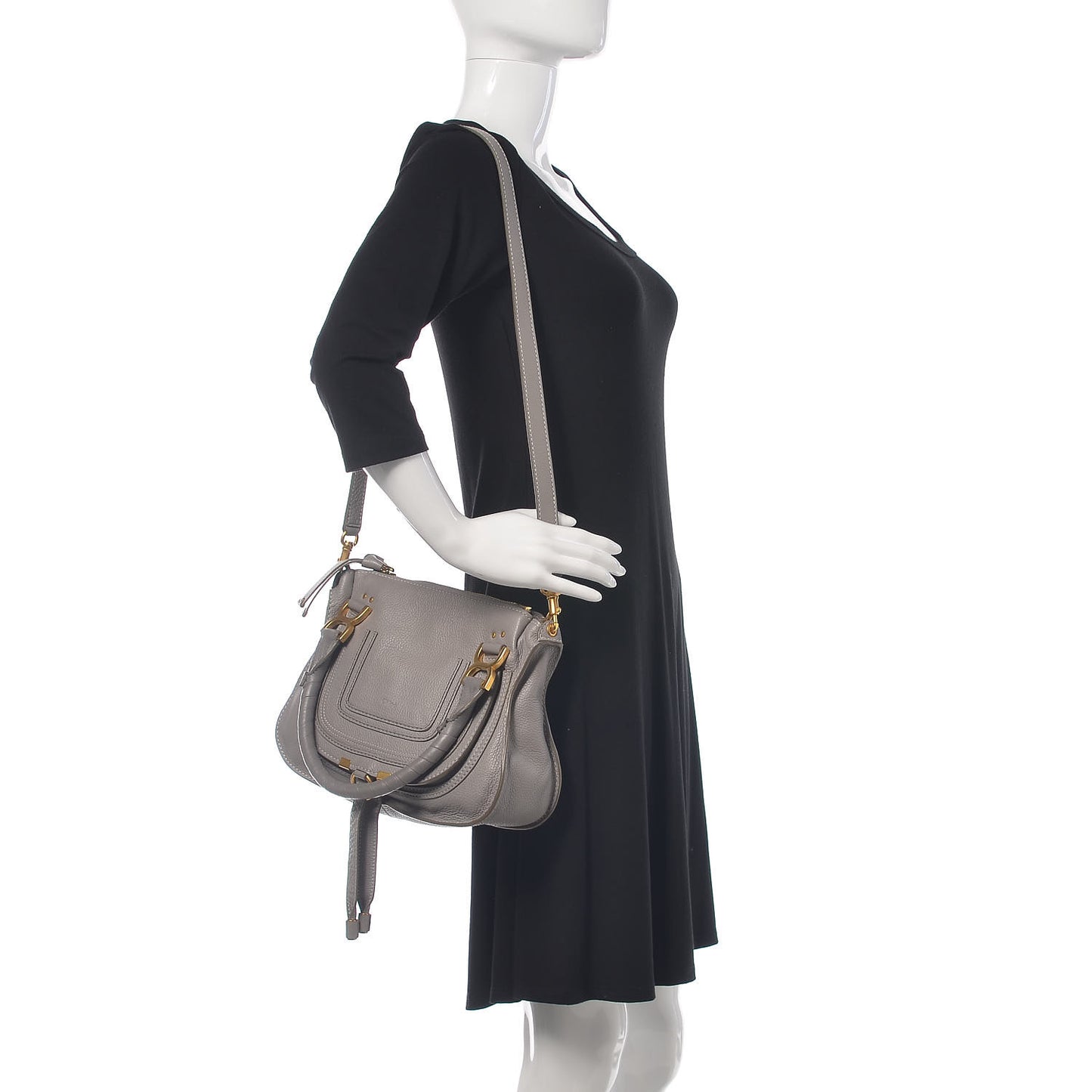 Calfskin Small Marcie Satchel Cashmere Grey