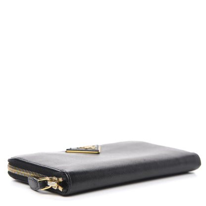 Prada Saffiano Triangle Zip Around Wallet Black 4 of 11