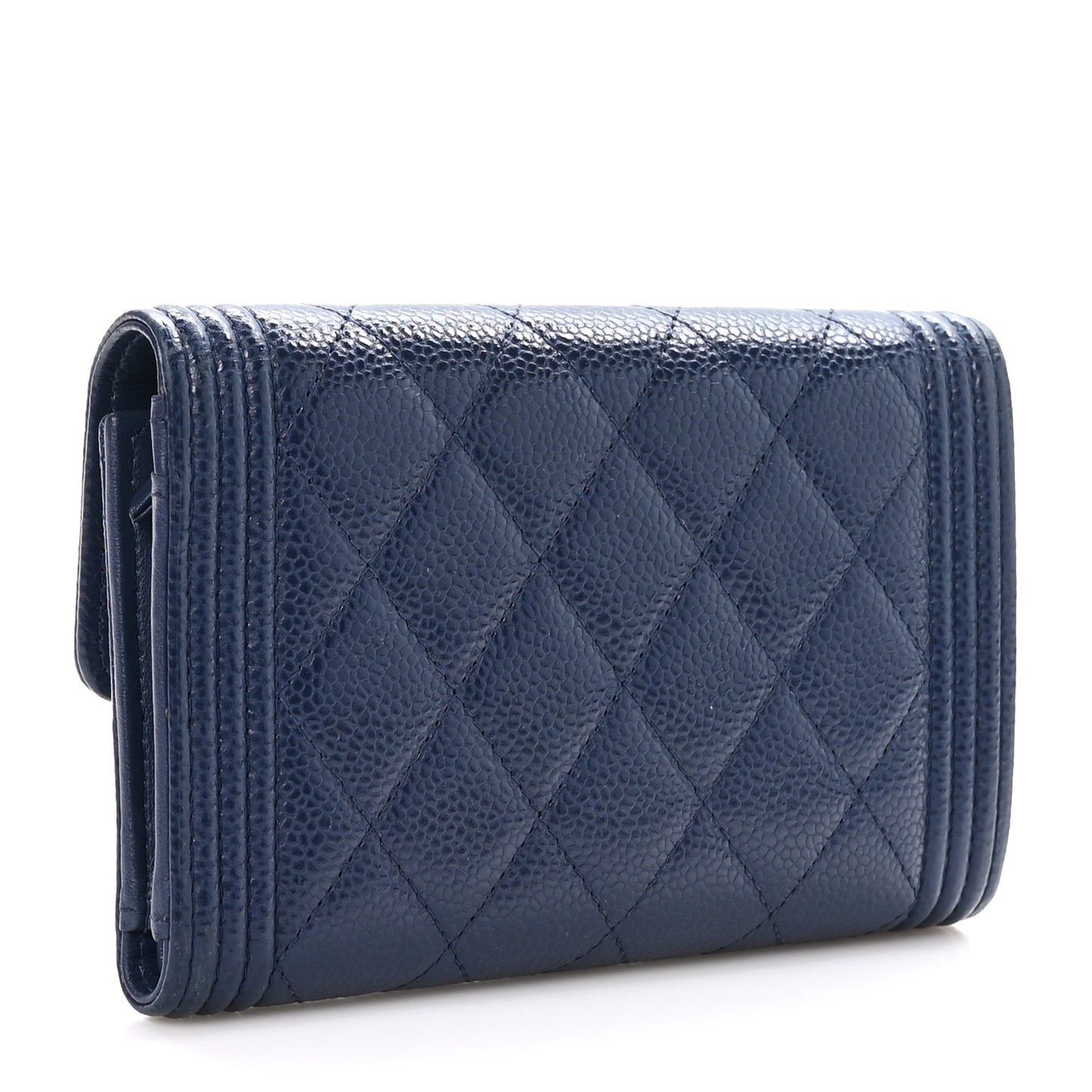 Caviar Quilted Medium Boy Flap Wallet Navy Blue