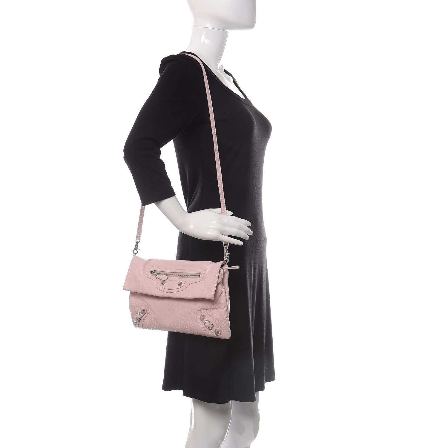 Balenciaga Agneau Giant 12 Silver Hardware Envelope Strap Clutch Rose Poudre 2 of 12
