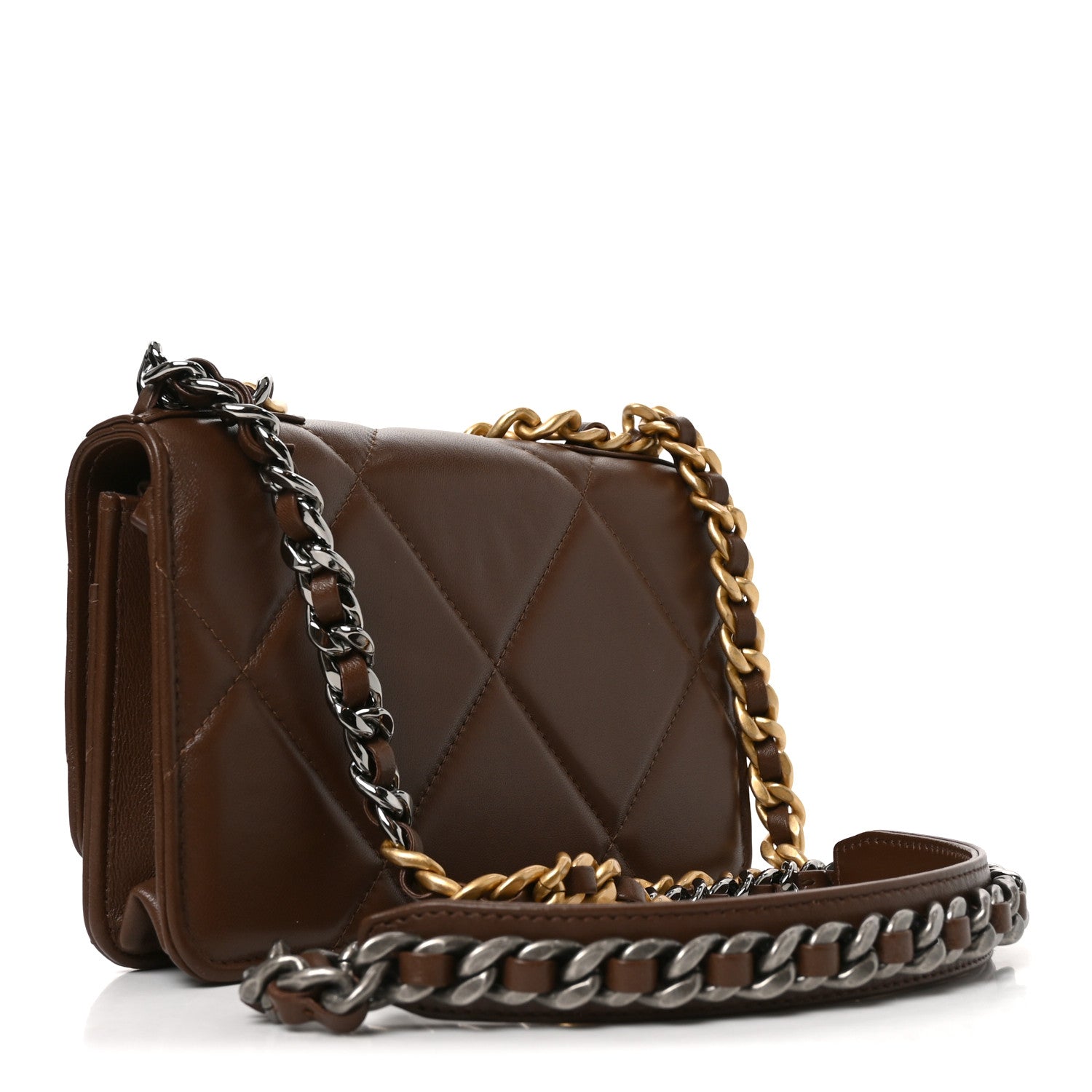 Chanel Lambskin Quilted Chanel 19 Wallet On Chain WOC Brown 3 of 12
